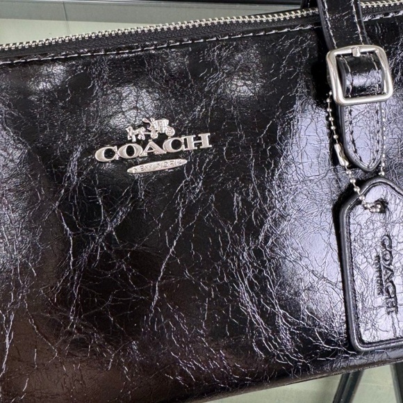 NWT Coach Asher Shoulder Bag CBJ05 in Glazed Leathe Silver/Black - Picture 3 of 4